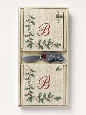 Cypress Home Napkin Set, Holly Cheese Knife, Vintage Hostess Gift Box